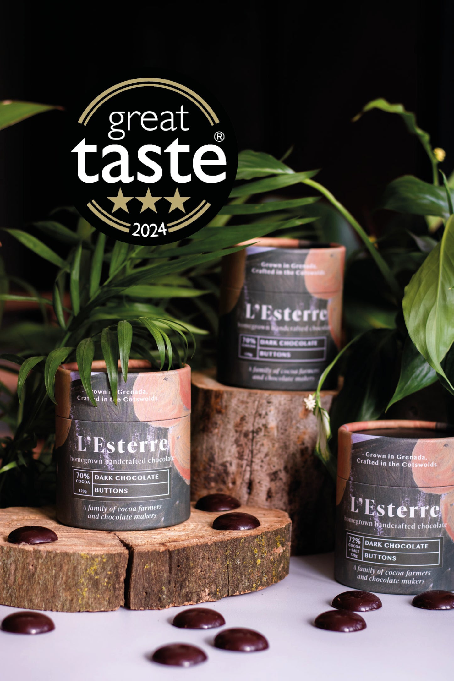 72% + Sea Salt Grenada Dark Chocolate Buttons Pot