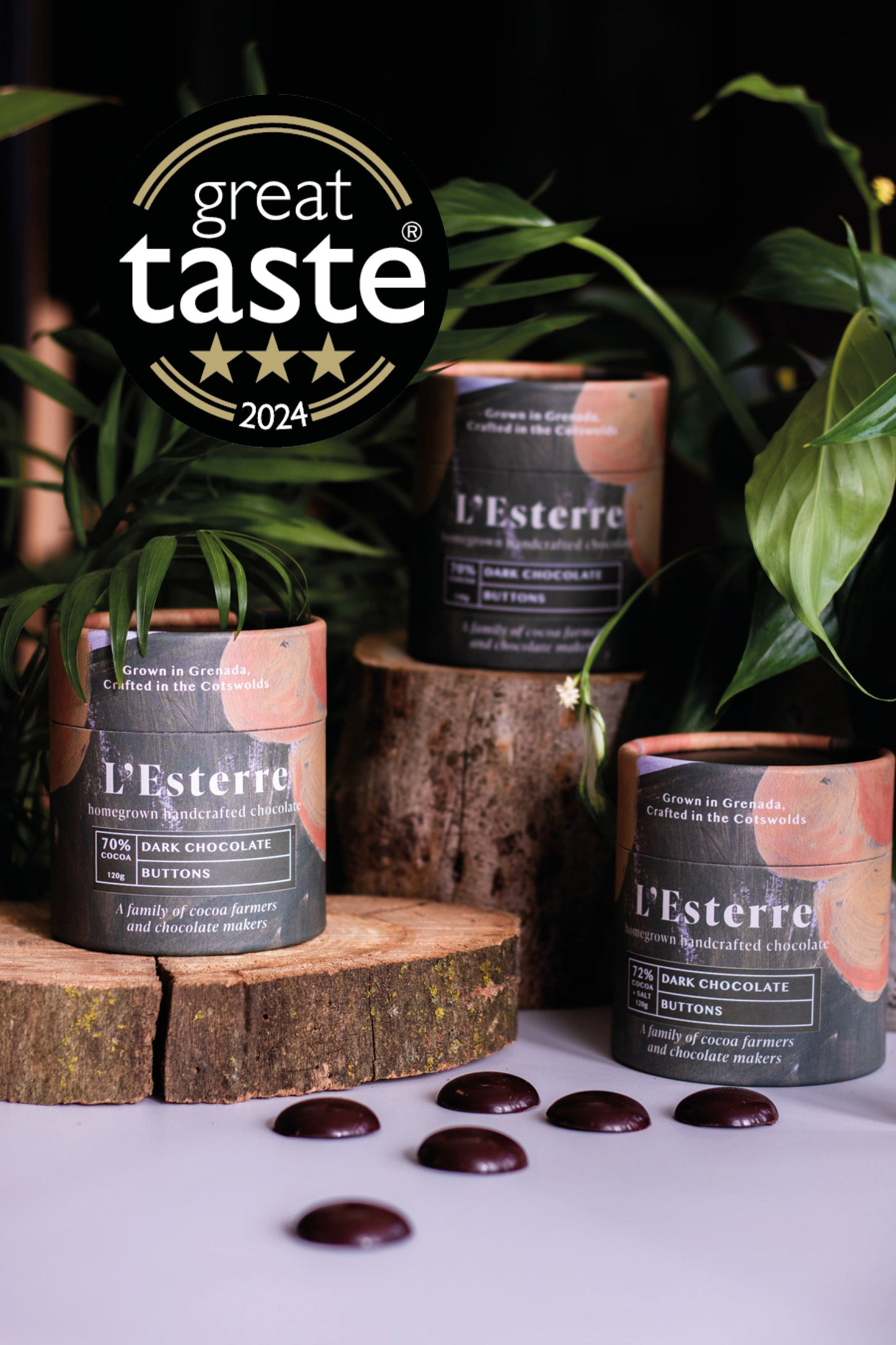 72% + Salt Grenada Fine Dark Chocolate Buttons Pot